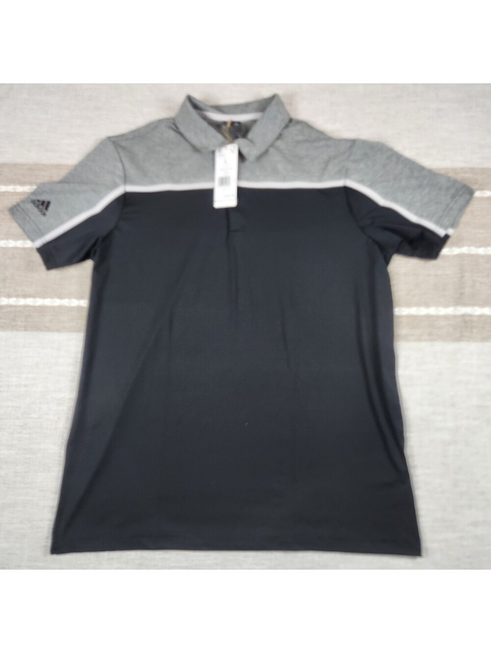 Adidas Hombre Golf Polo Short Sleeve Black Gray White Men's Shirt Size L NWT